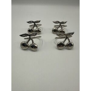 Set of 4 Vintage Pewter Cherry Fruit Napkin‎ Rings